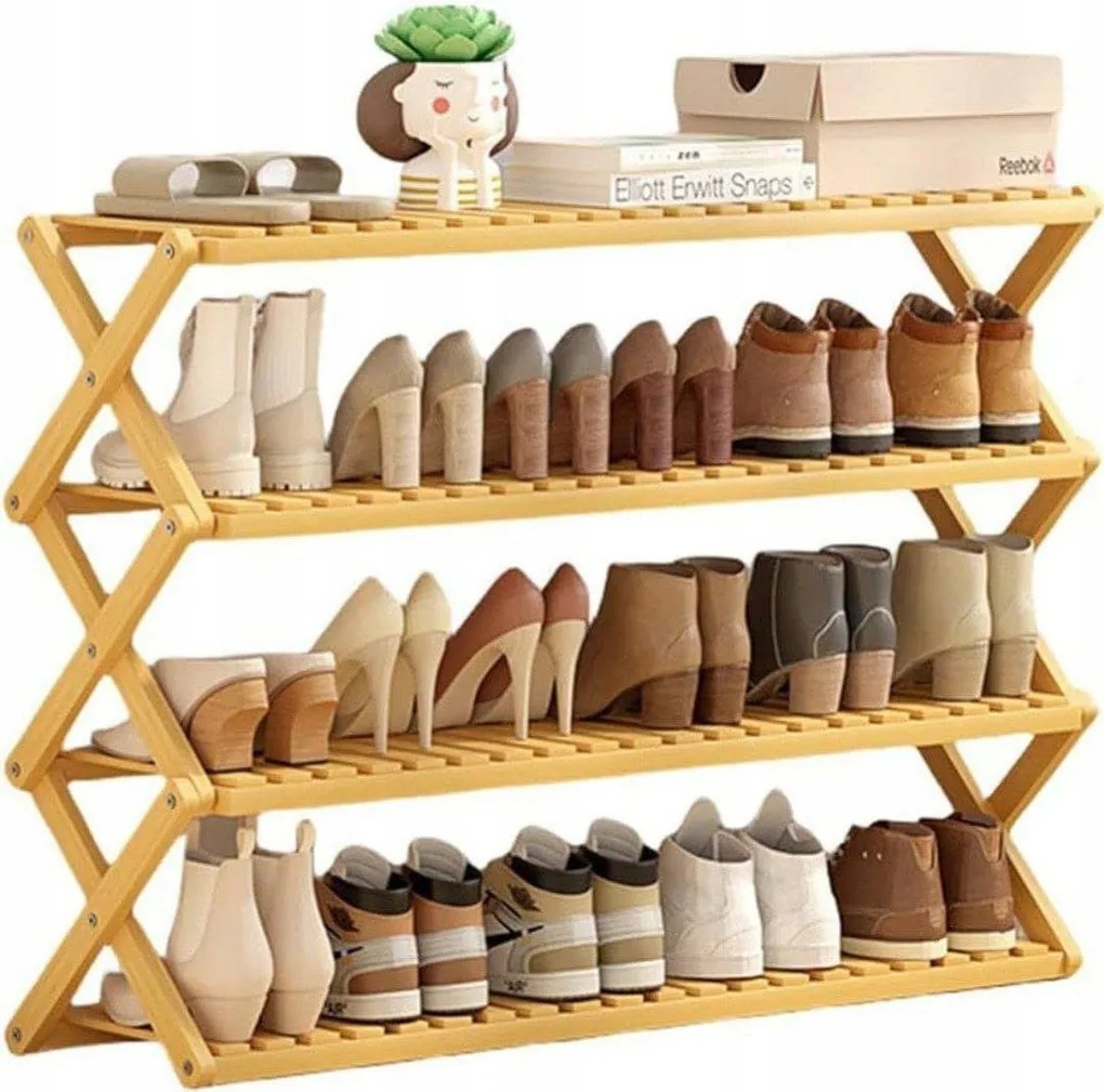 Bambusz Cipőtartó Állvány Összecsukható 67x25x50cm Fa Négyszintes