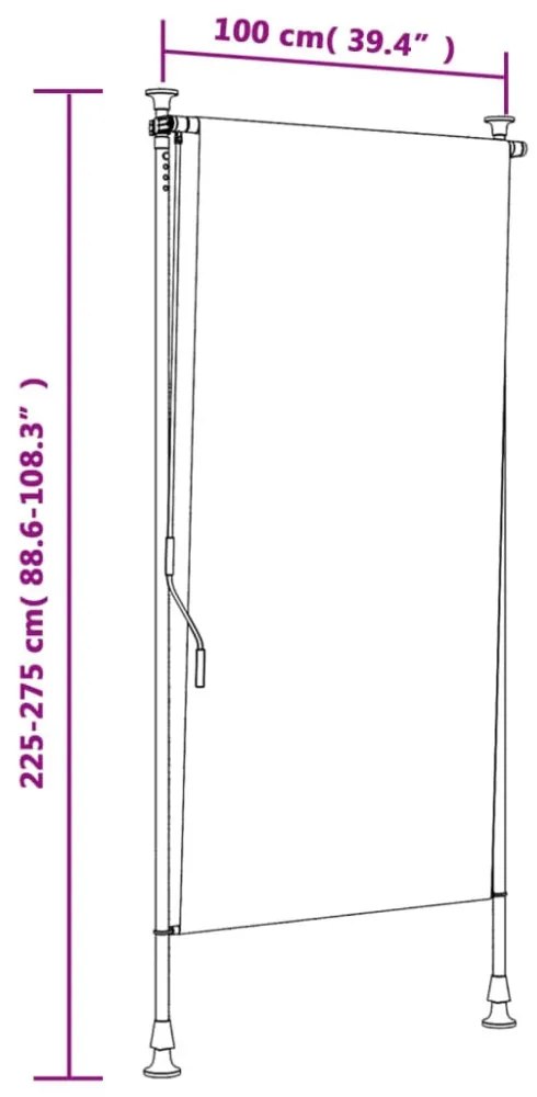kék és fehér szövet és acél kültéri roló 100 x 270 cm