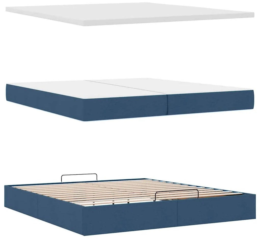 Ottomán ágykeret matraccal Kék 200x200 cm szövet