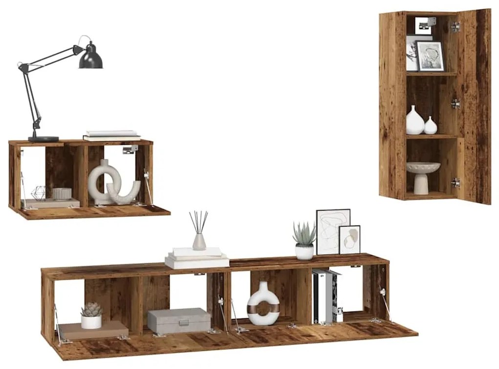 Fali TV Szekrény 4 pcs Régi fa 200 x 30 x 30 cm Műanyag Fa