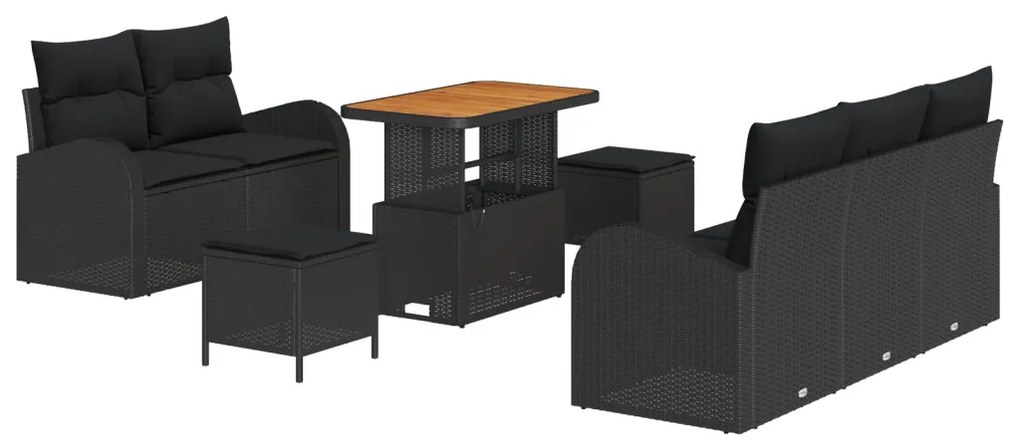 8 Darabos Kert Kanapé Készlet Párnákkal Fekete Poly Rattan Akácia