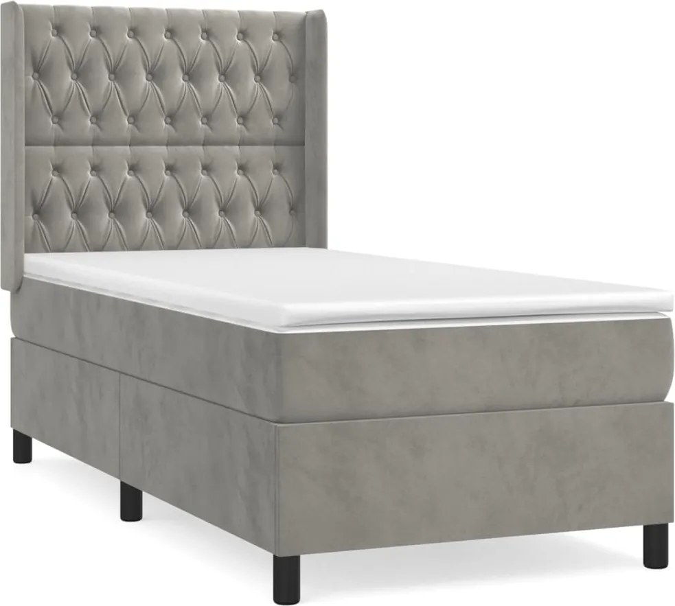 vidaXL világosszürke bársony rugós ágy matraccal 90 x 200 cm