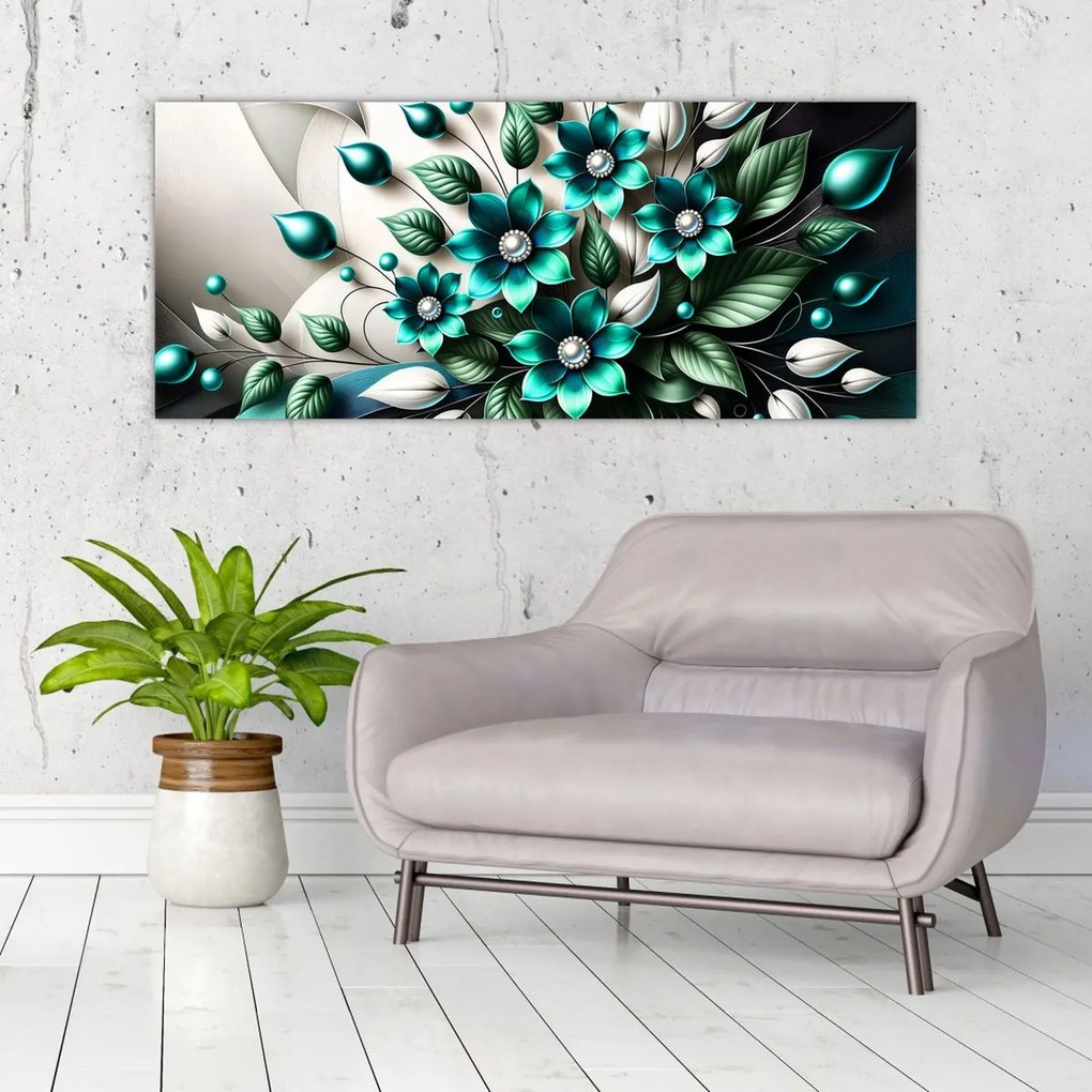 Kép - 3D türkiz virágok (120x50 cm)