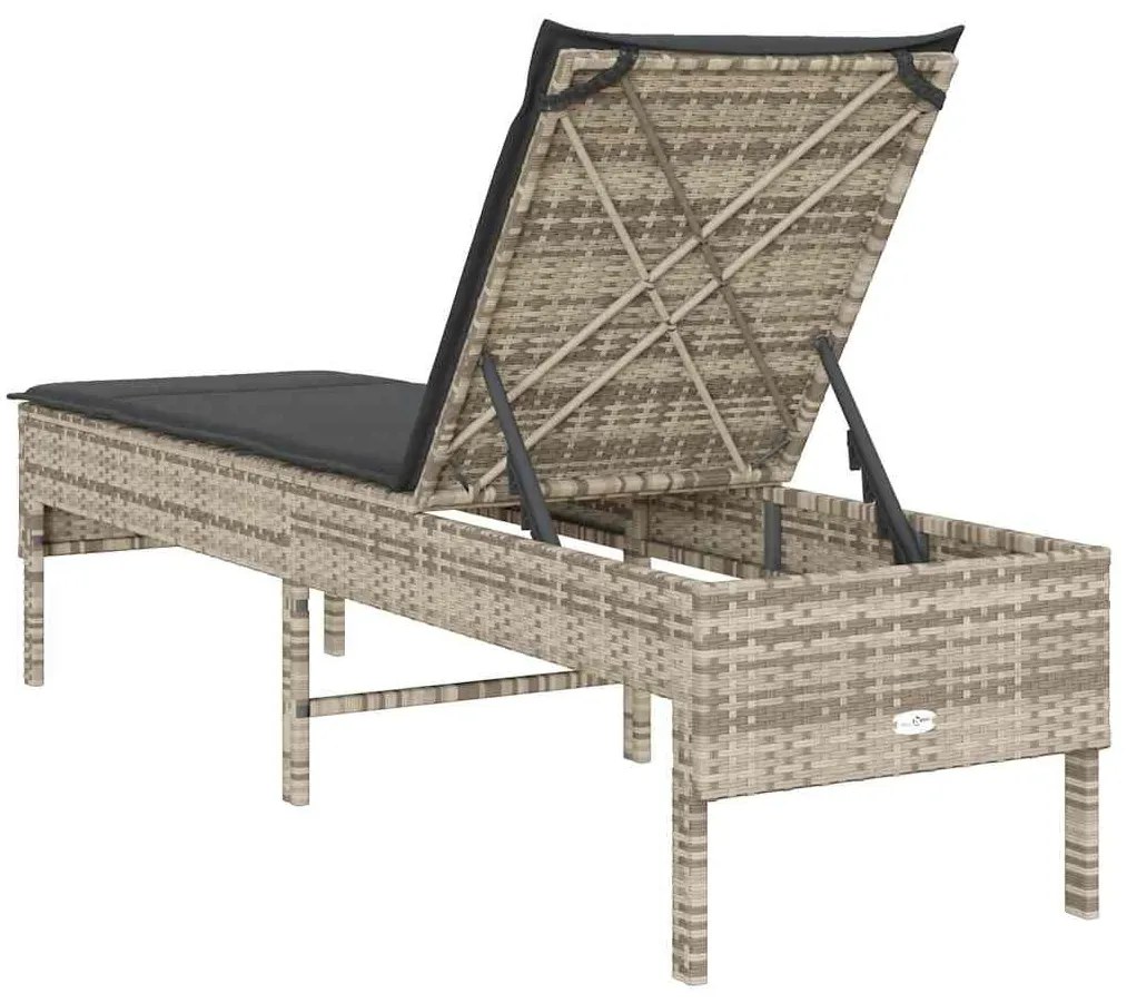 világosszürke polyrattan napozóágy párnával 55x200x44 cm