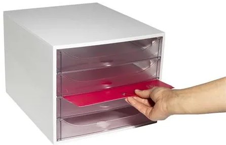 Irattároló, műanyag, 4 fiókos, EXACOMPTA Ecobox Office, szürke-áttetsző (EX228323D)