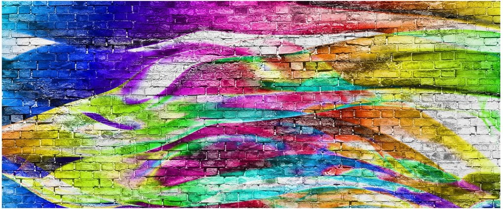 Kép - Téglafal színes lángokkal (120x50 cm)