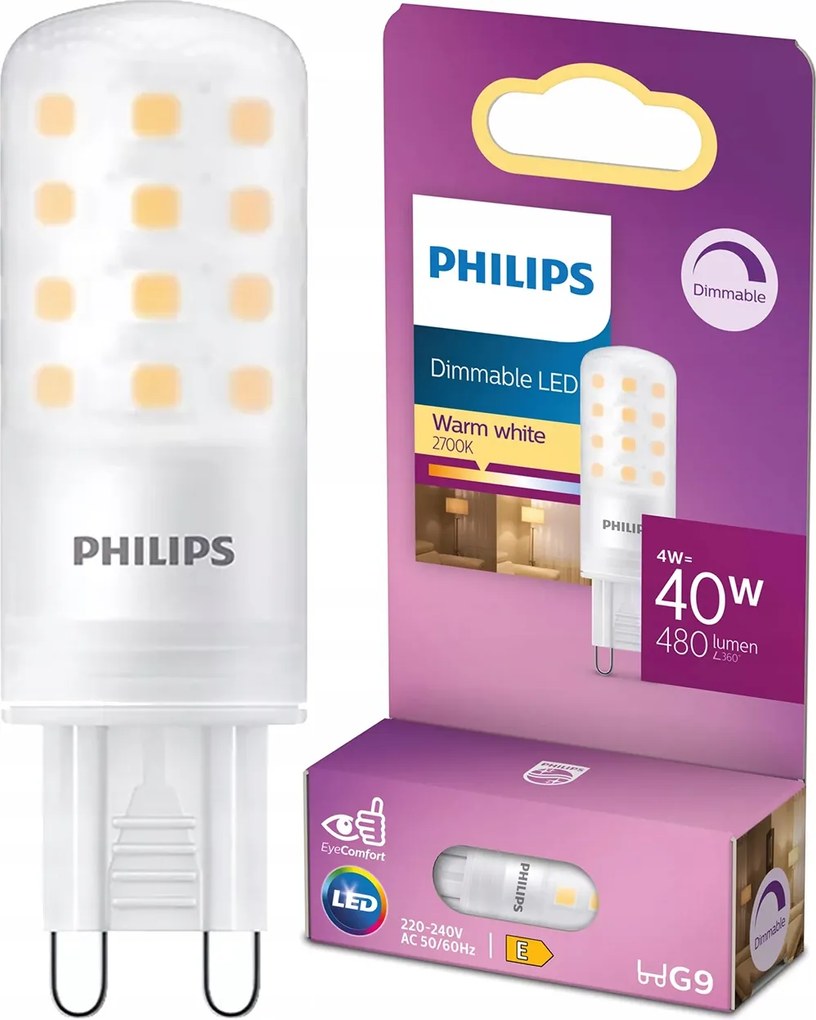 Led izzó G9 Kapszula 4W 40W 480lm 2700K Meleg fényerőszabályozható Philips