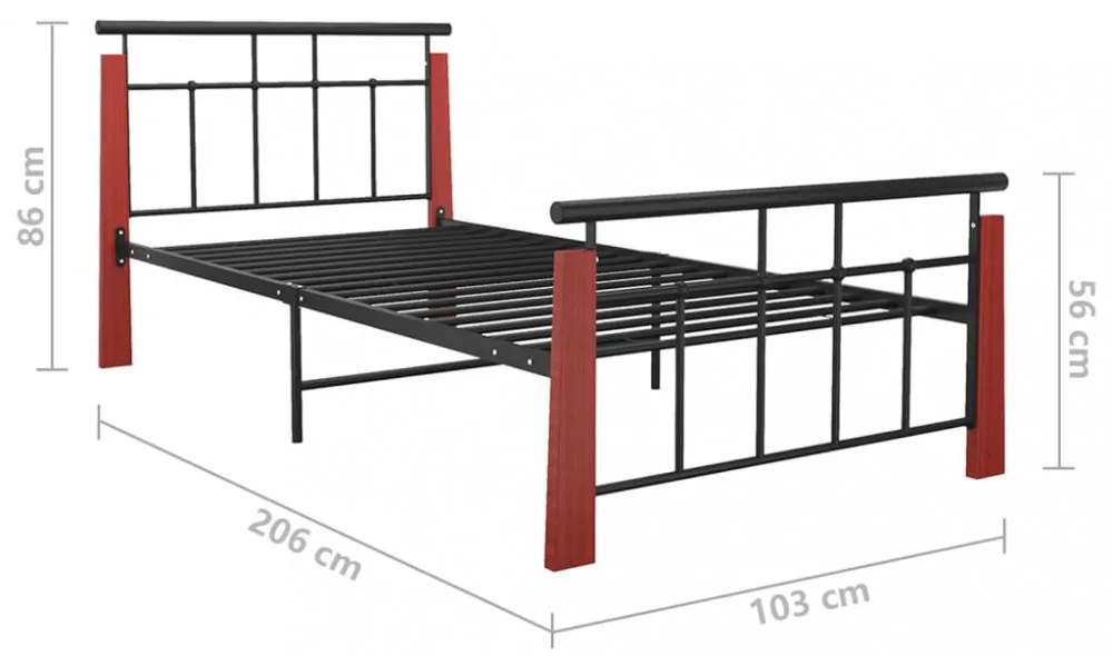 fém és tömör tölgyfa ágykeret 90 x 200 cm
