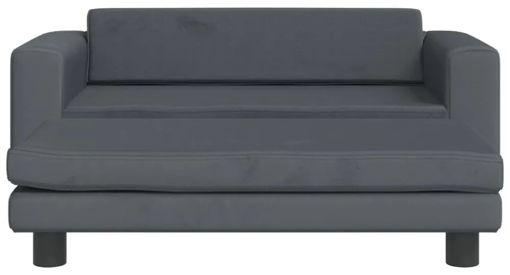 sötétszürke gyerek bársonykanapé lábzsámollyal 100x50x30 cm