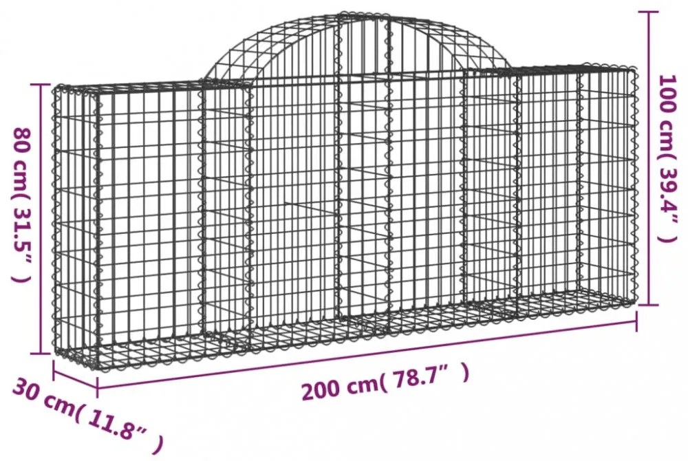 20 db íves horganyzott vas gabion kosár 200x30x80/100 cm