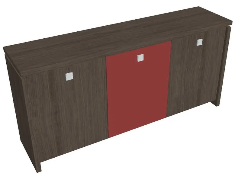 Verno alacsony szekrény 188 x 46 x 90 cm, kombinált ajtó, antracit tölgy / piros