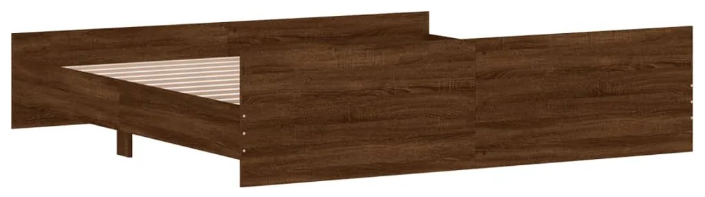 barna tölgyszínű fém ágykeret fej- és lábtámlával 200 x 200 cm