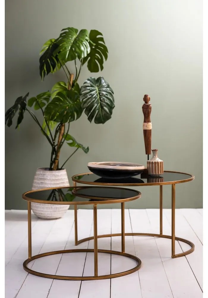 Aranyszínű kerek üveg dohányzóasztal szett 2 db-os ø 75 cm Duarte - Light & Living