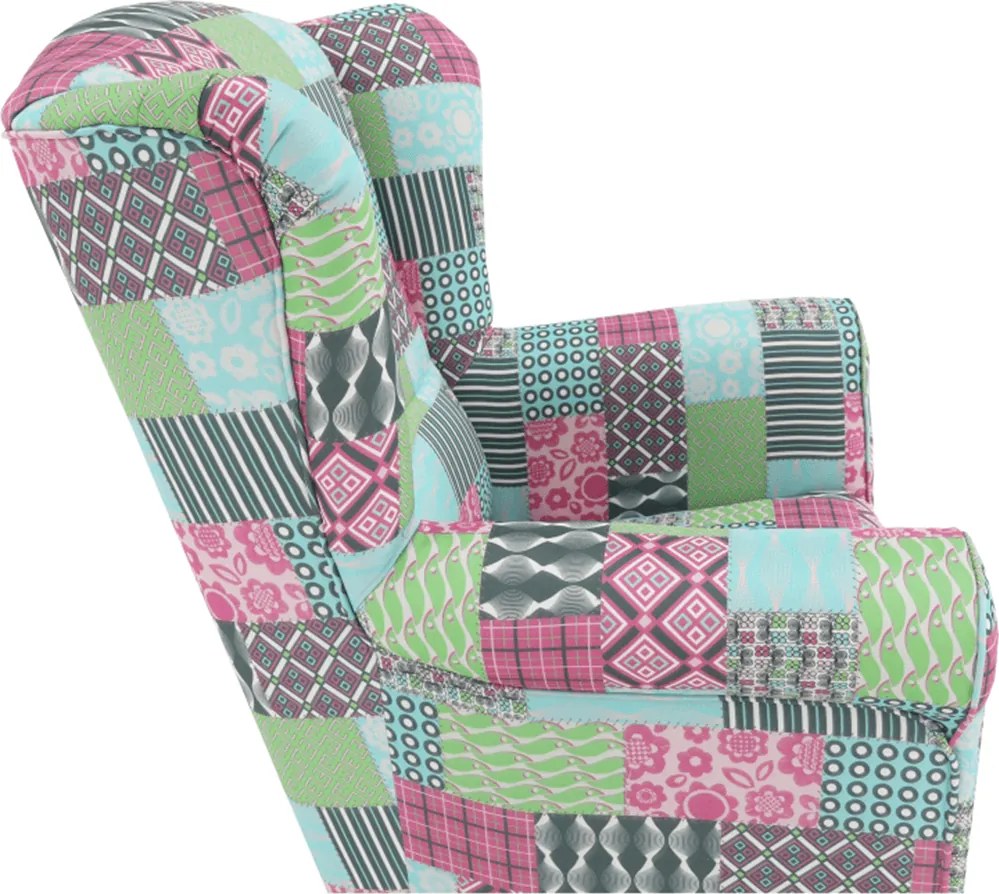 Füles fotel, szövet patchwork, CHARLOT