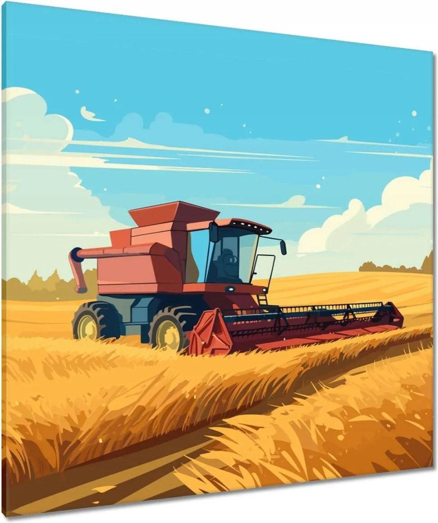 Vászonkép 90x90 Kombájn a gabona kaszálása közben