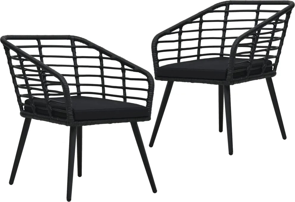 vidaXL 2 db fekete polyrattan kerti szék párnával