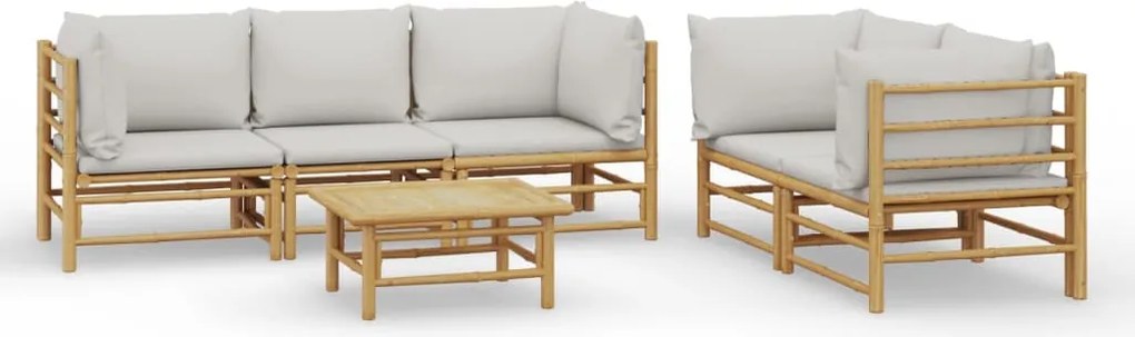 vidaXL 6 részes bambusz kerti ülőgarnitúra világosszürke párnákkal