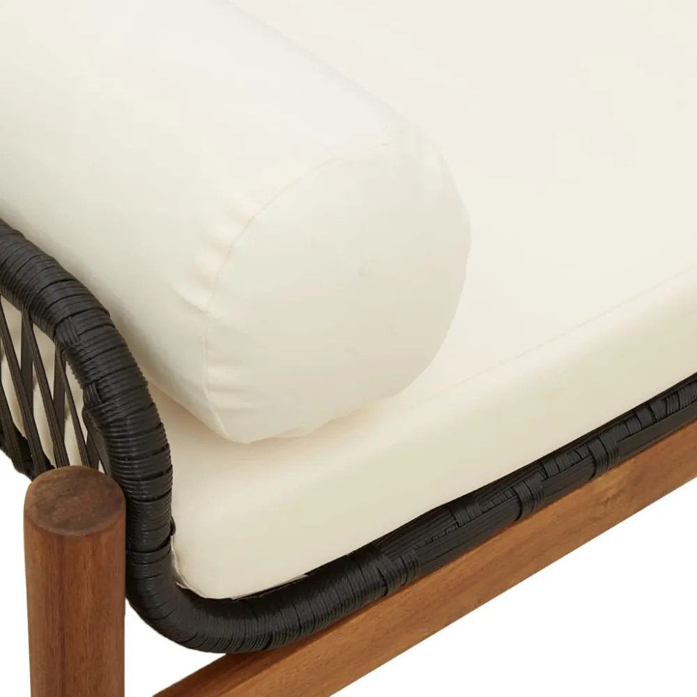 polyrattan akácfa kerti pad fekete párnával