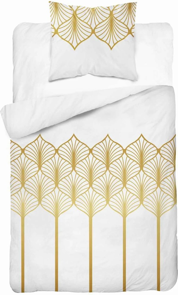 Szatén ágyneműhuzat 140x200 Arany geometria fehér alapon Home Satin