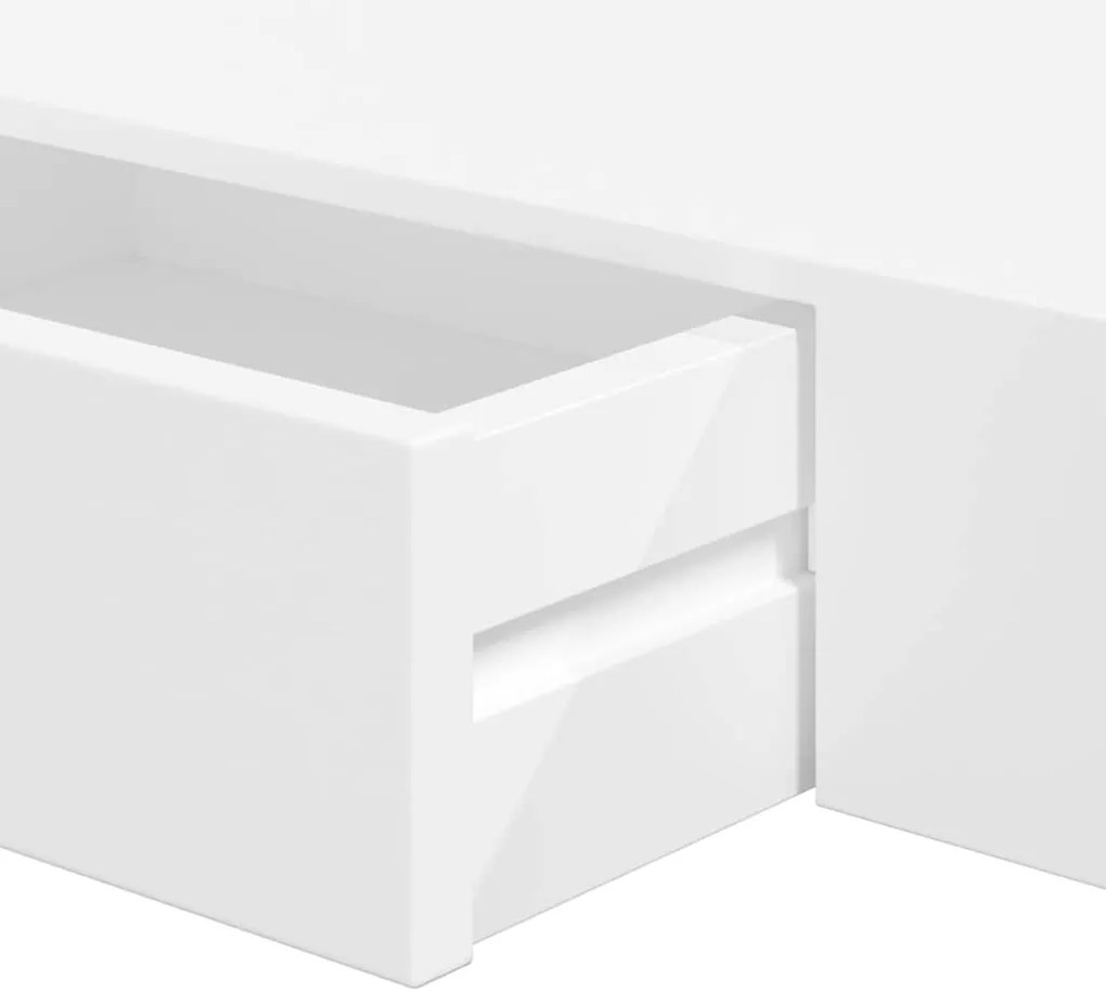 2 db fehér lebegő fali polc fiókkal 48 cm