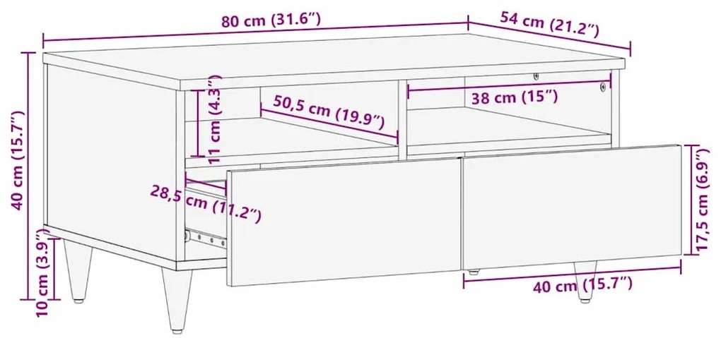 Dohányzóasztalok Barna 80 x 54 x 40 cm Kanna és tömör mango fa