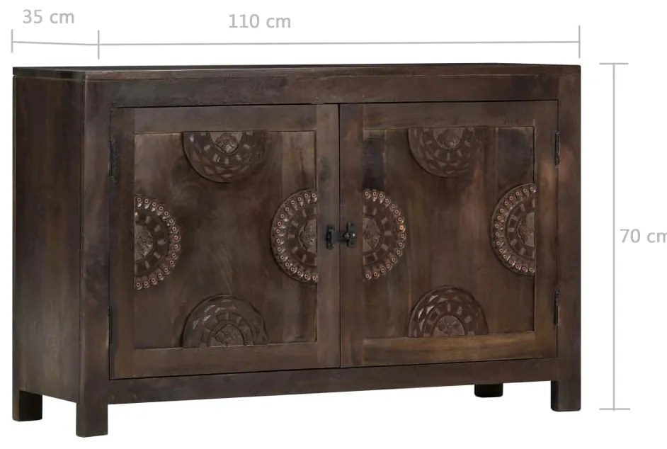 faragott tömör mangófa tálalószekrény 110 x 35 x 70 cm
