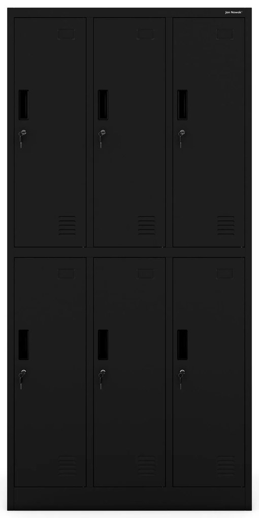 6 ajtós IGOR öltözőszekrény, 900 x 1850 x 450 mm, fekete