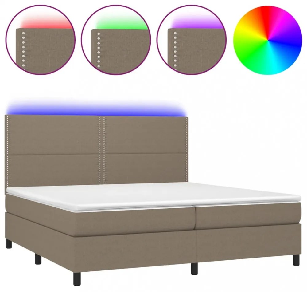 tópszínű szövet rugós és LED-es ágy matraccal 200 x 200 cm
