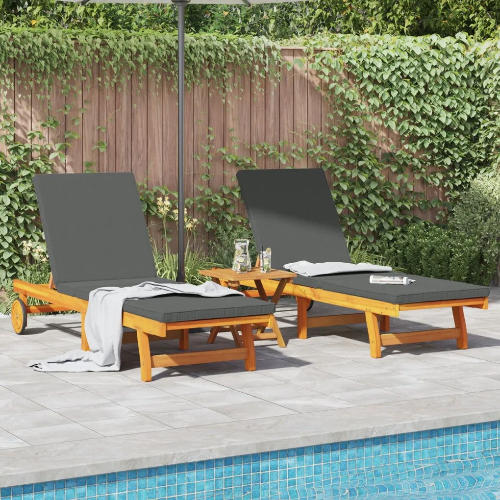 Napozó párnával 2 pcs Barna 63 x 199 x 85cm Tömör akácfa