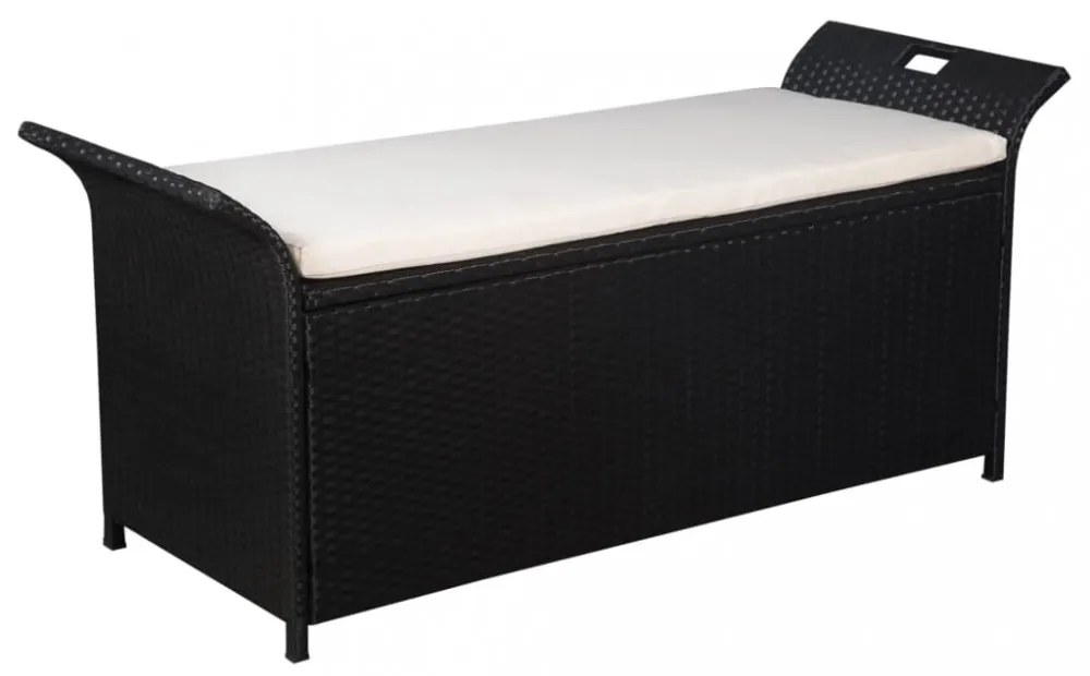 fekete polyrattan tárolópad párnával 138 cm