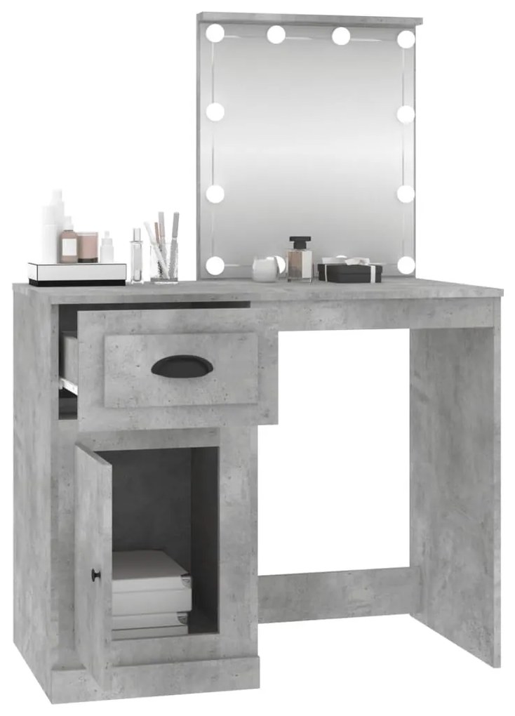 betonszürke szerelt fa pipereasztal LED-del 90 x 50 x 132,5 cm