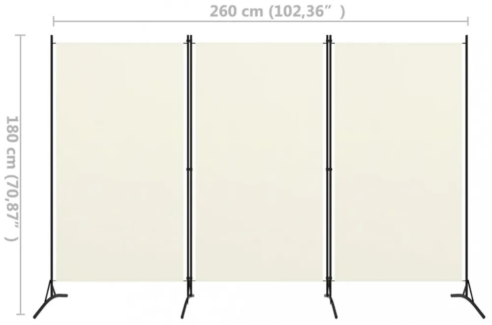 fehér 3 paneles szövetparaván 260x180 cm