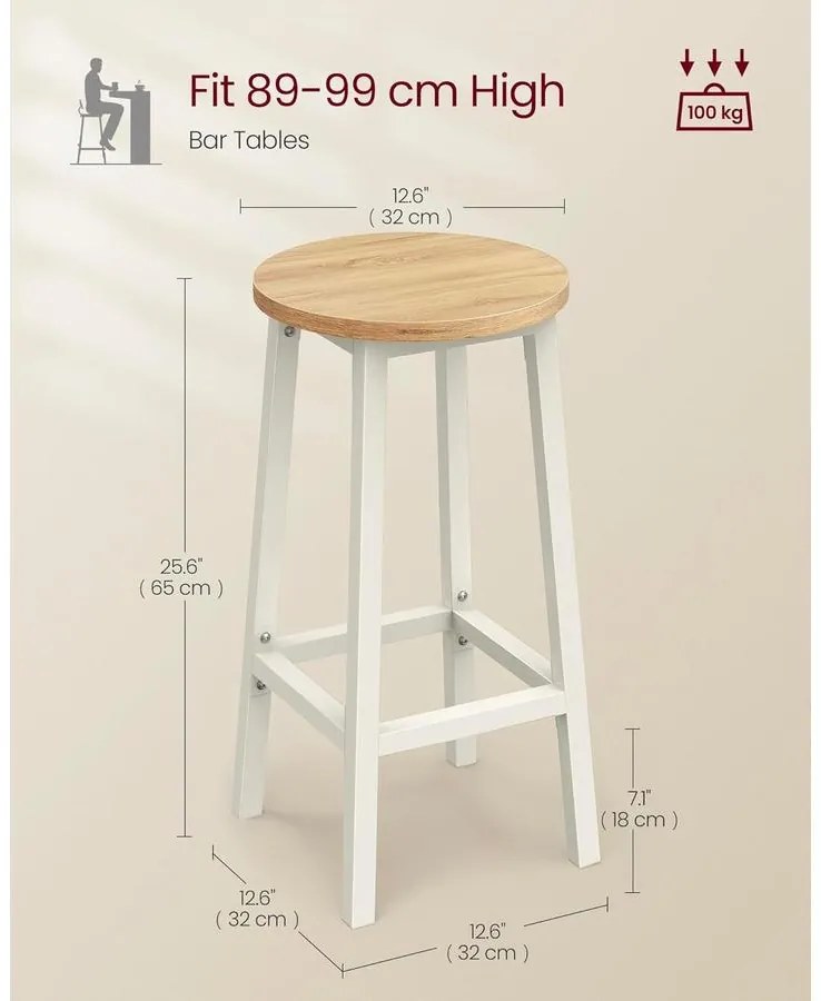 Bárszék szett, 2 db-os, konyhai bárszék,bézs és fehér tölgy színben