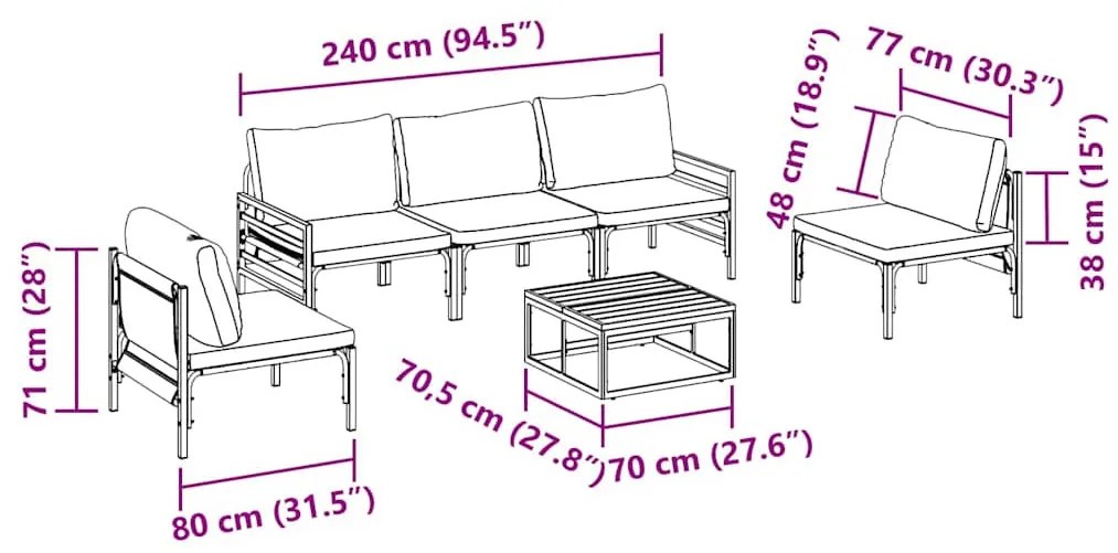 Kerti Kanapé Szett 6 pcs Antracitszürke Acél
