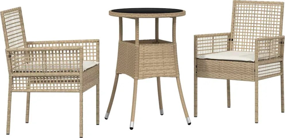 vidaXL Kert étkező szett 3 pcs Bézs polirattan
