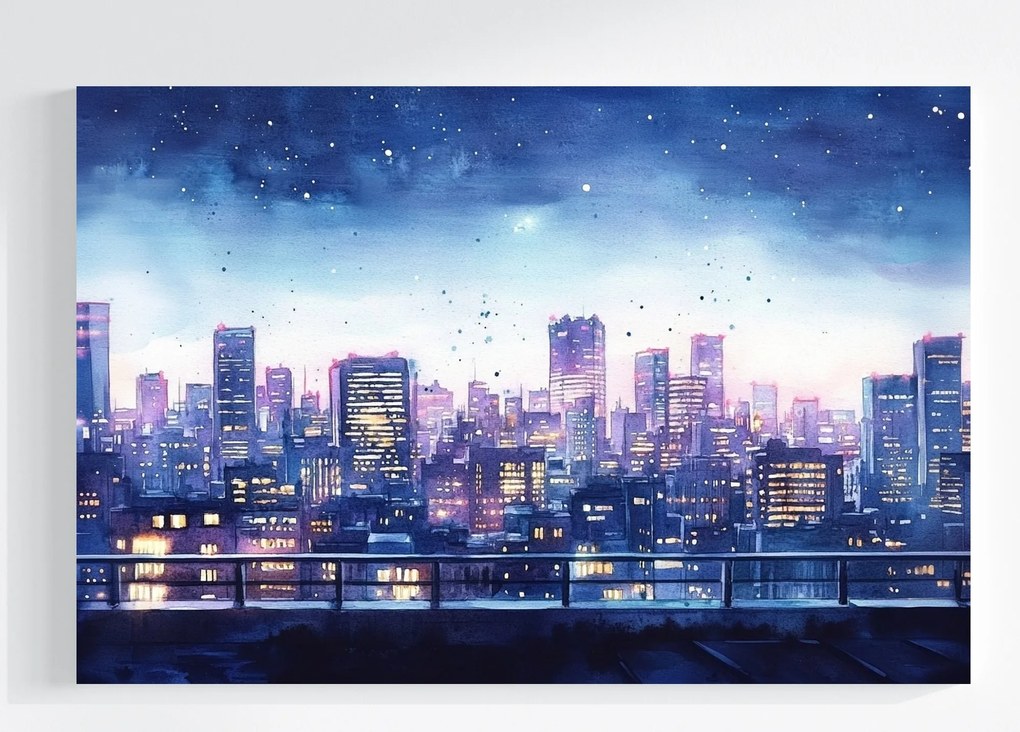 Vászonkép Canvas Kilátás Város Panoráma Felhőkarcolók Terasz Este 120x80