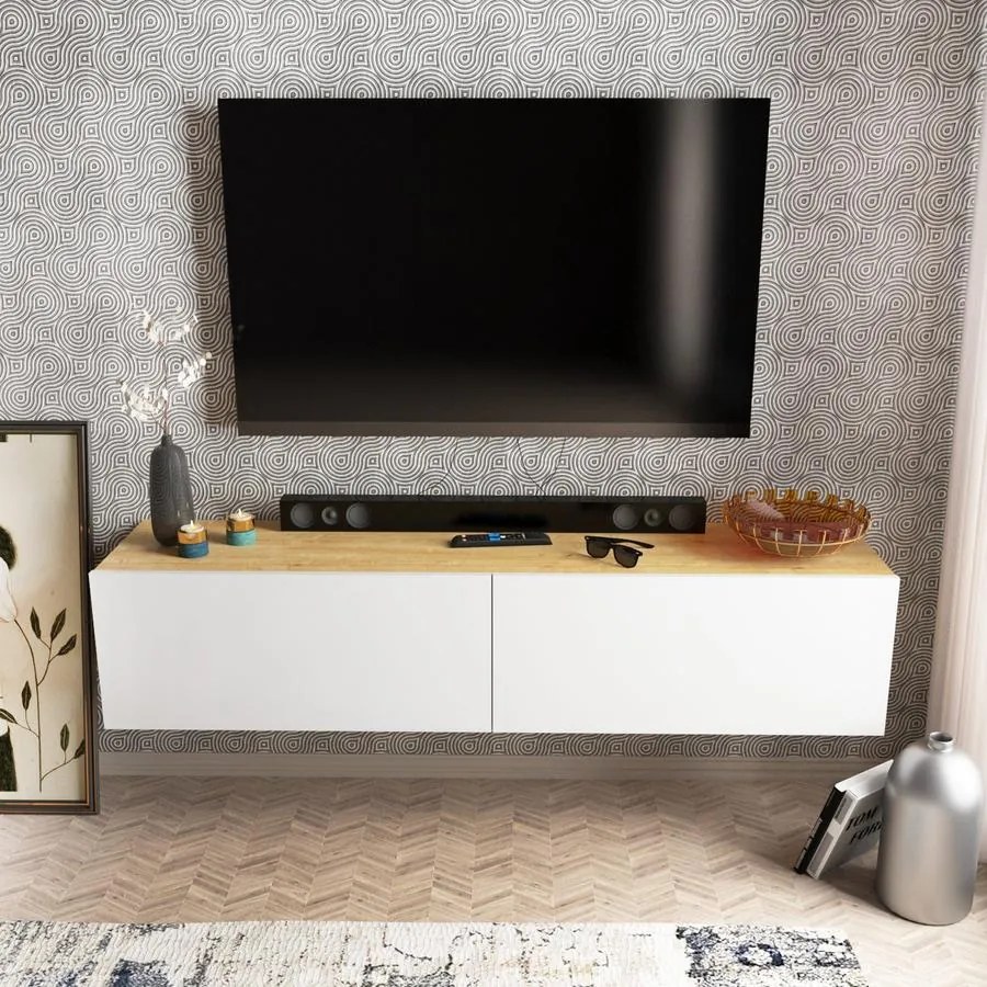 TV szekrény Poling - White, Walnut