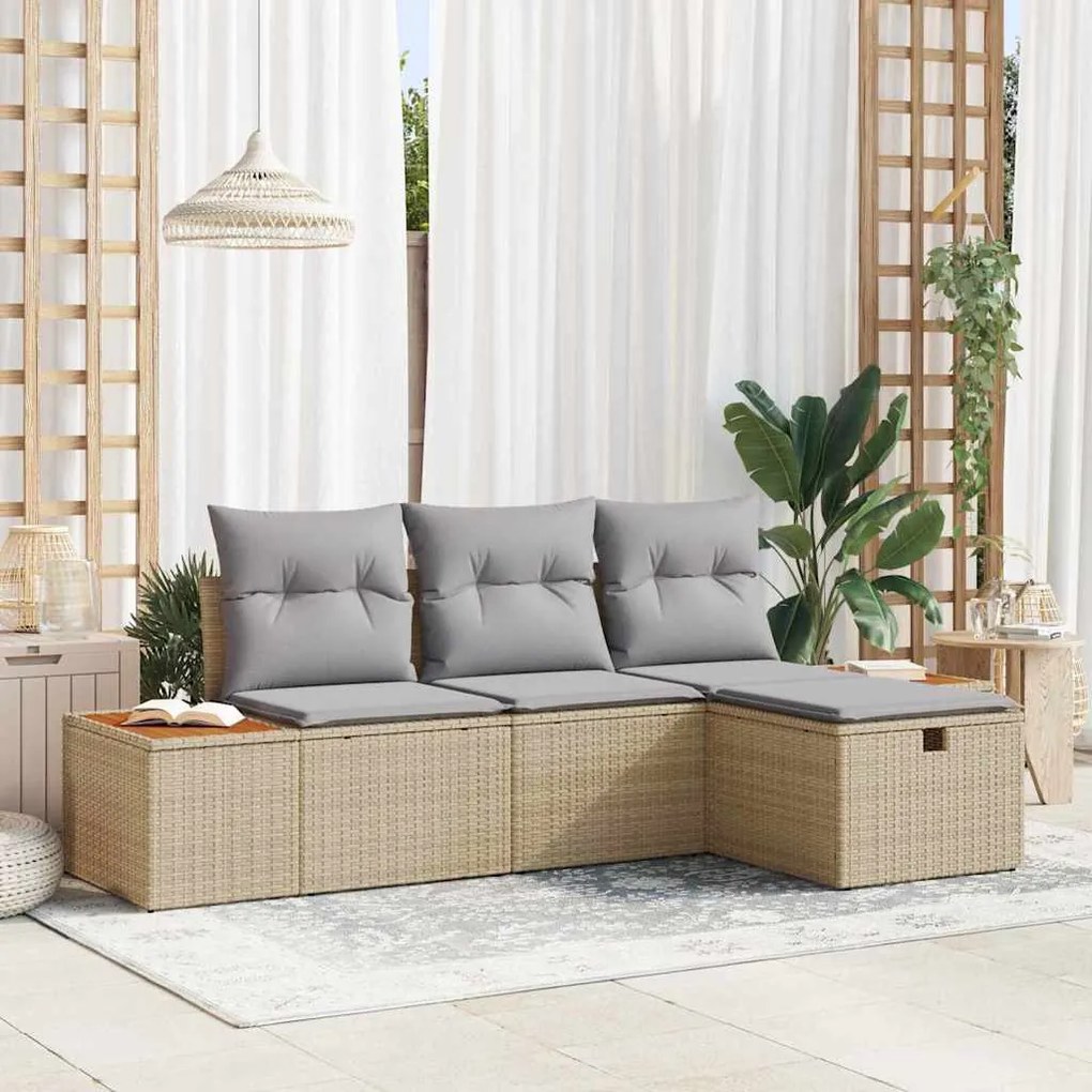 vidaXL Kerti Kanapé Szett párnával 4 pcs Bézs Poli rattan