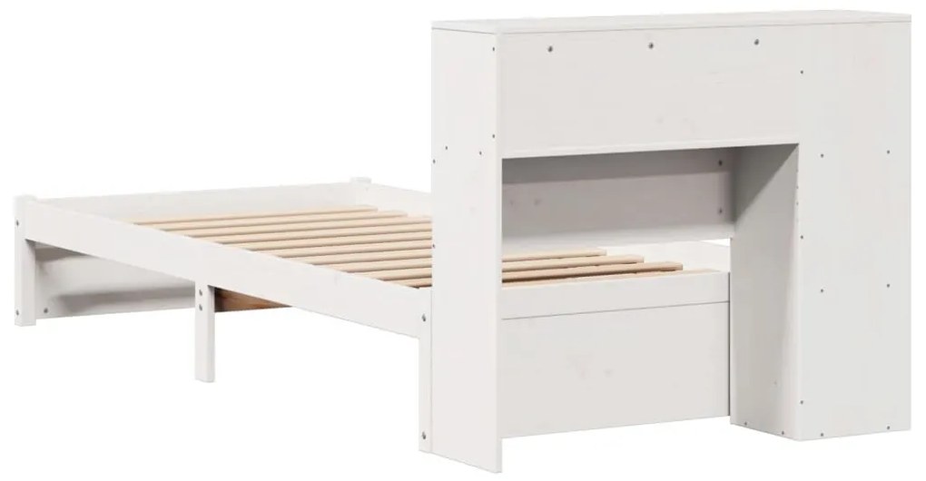 fehér tömör fenyőfa könyvespolcos ágy matrac nélkül 90 x 190 cm