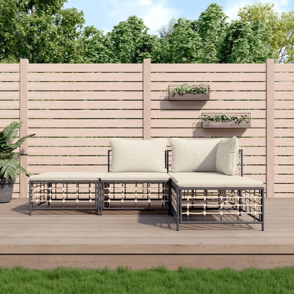 4 részes antracitszürke polyrattan kerti ülőgarnitúra párnákkal