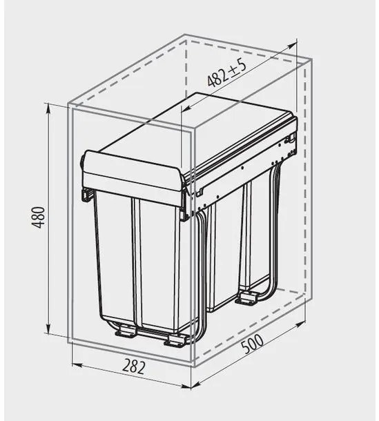Hulladékgyűjtő GTV Practi Eco 300, szelektív, manuális működés, 300mm-es elembe, lágy záródás, 10+20 L edénnyel, fedéllel