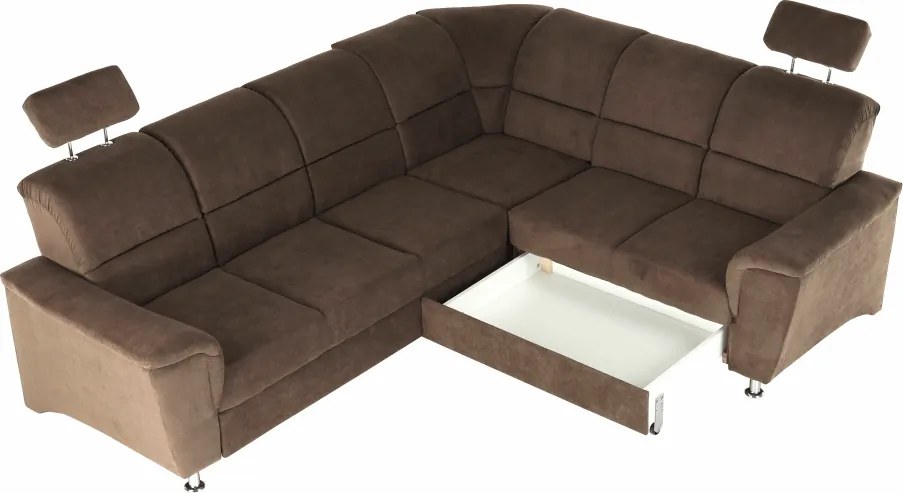 Kinyitható ülőgarnitúra, barna szövet, jobbos, SANTIAGO