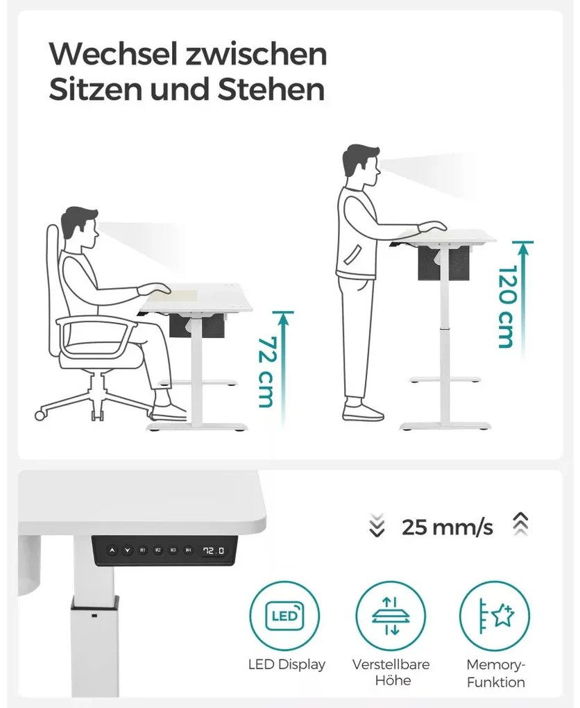 Íróasztal, elektromosan állítható magasság, bézs és fehér 60 x 140 x (72-120) cm