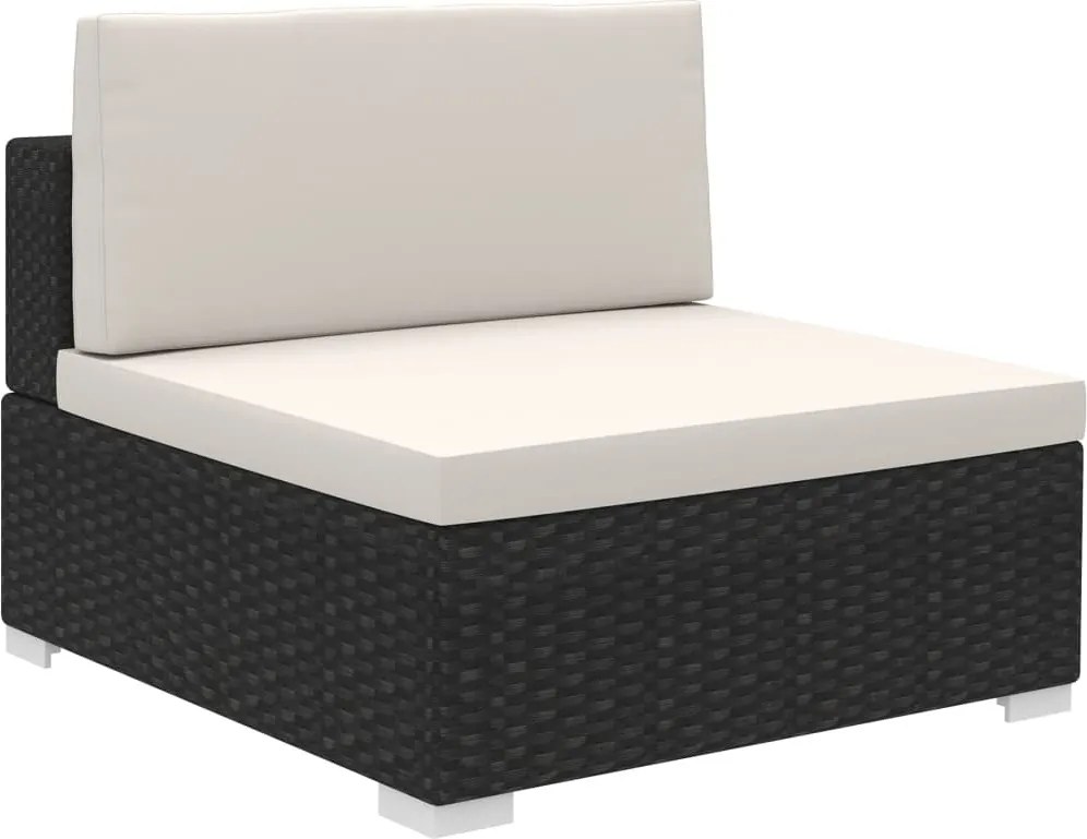 6-részes fekete polyrattan kerti bútorszett párnákkal
