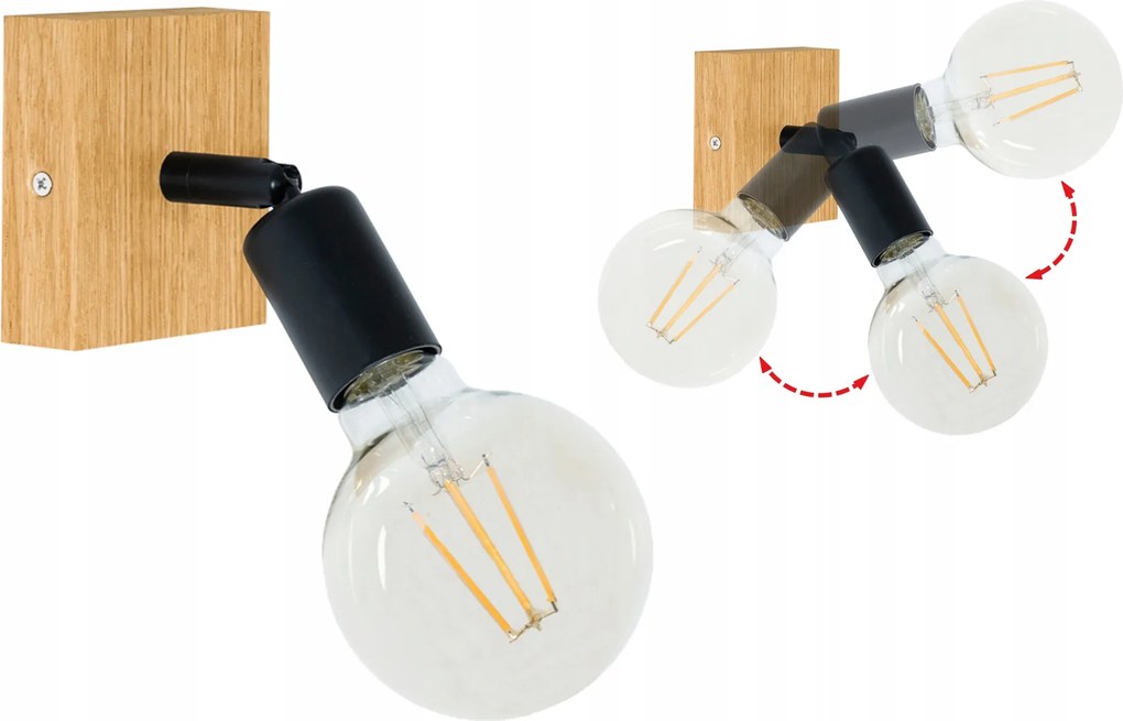 Plafon Mennyezeti Függő Lámpa Retro Tölgy 10x10cm E27 Mozgatható Falra szerelhető