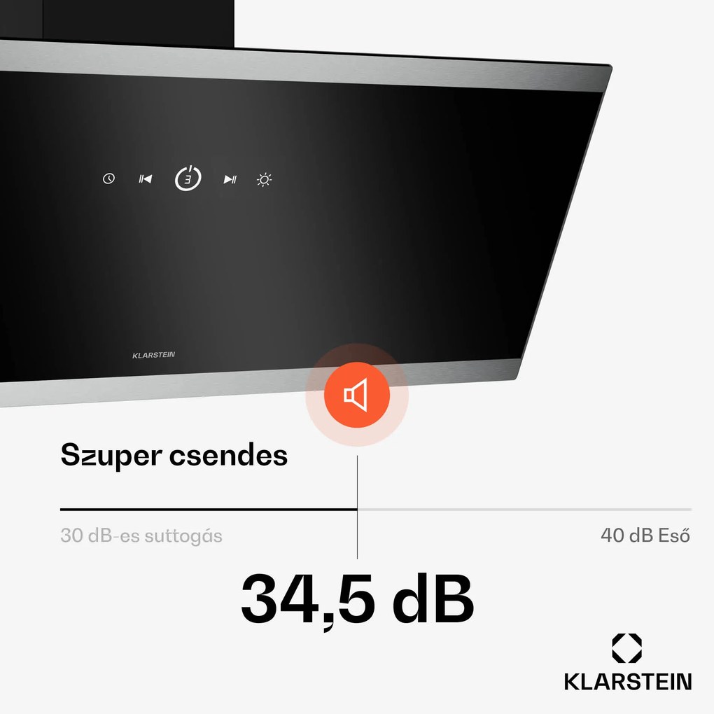 Klarstein FlashLine páraelszívó, A++, 524 m³/h, 3 szint, érintős, csendes, LED, elszívás/recirkuláció, 100 W