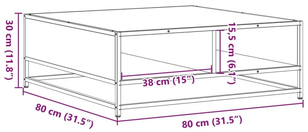 fekete szerelt fa és fém dohányzóasztal 80 x 80 x 30 cm