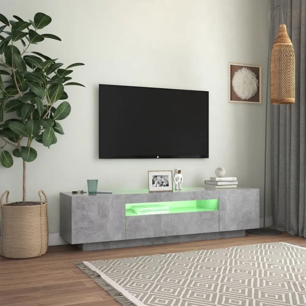 betonszürke TV-szekrény LED-lámpákkal 160 x 35 x 40 cm