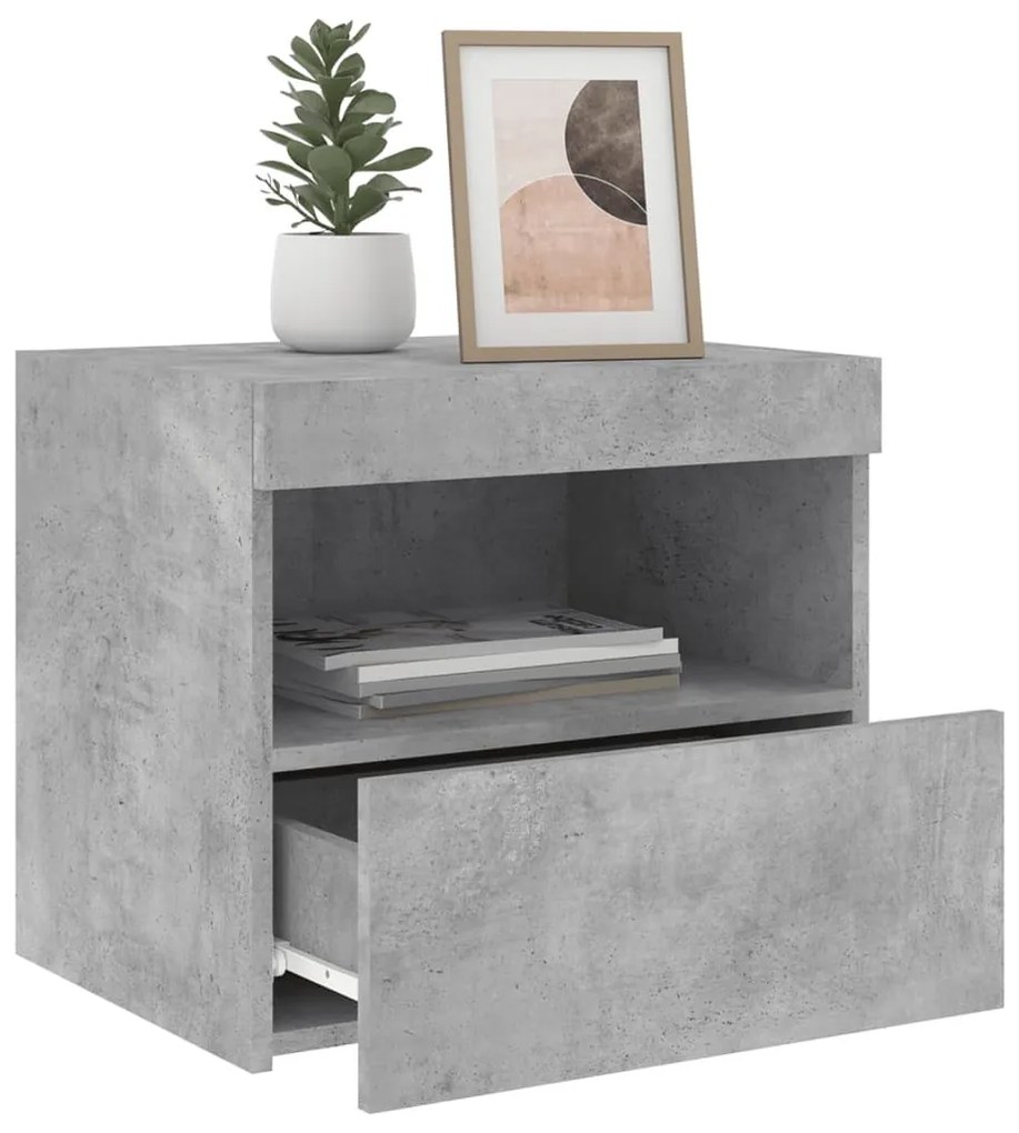 2 db betonszürke éjjeliszekrény LED-fényekkel 50x40x45 cm