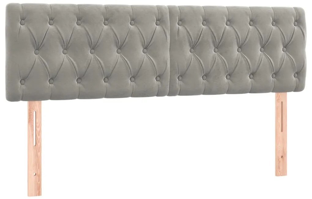 világosszürke bársony LED-es fejtámla 160 x 7 x 78/88 cm